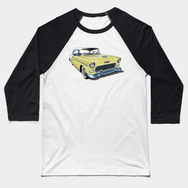 1955 Chevrolet in yellow Baseball T-Shirt by candcretro